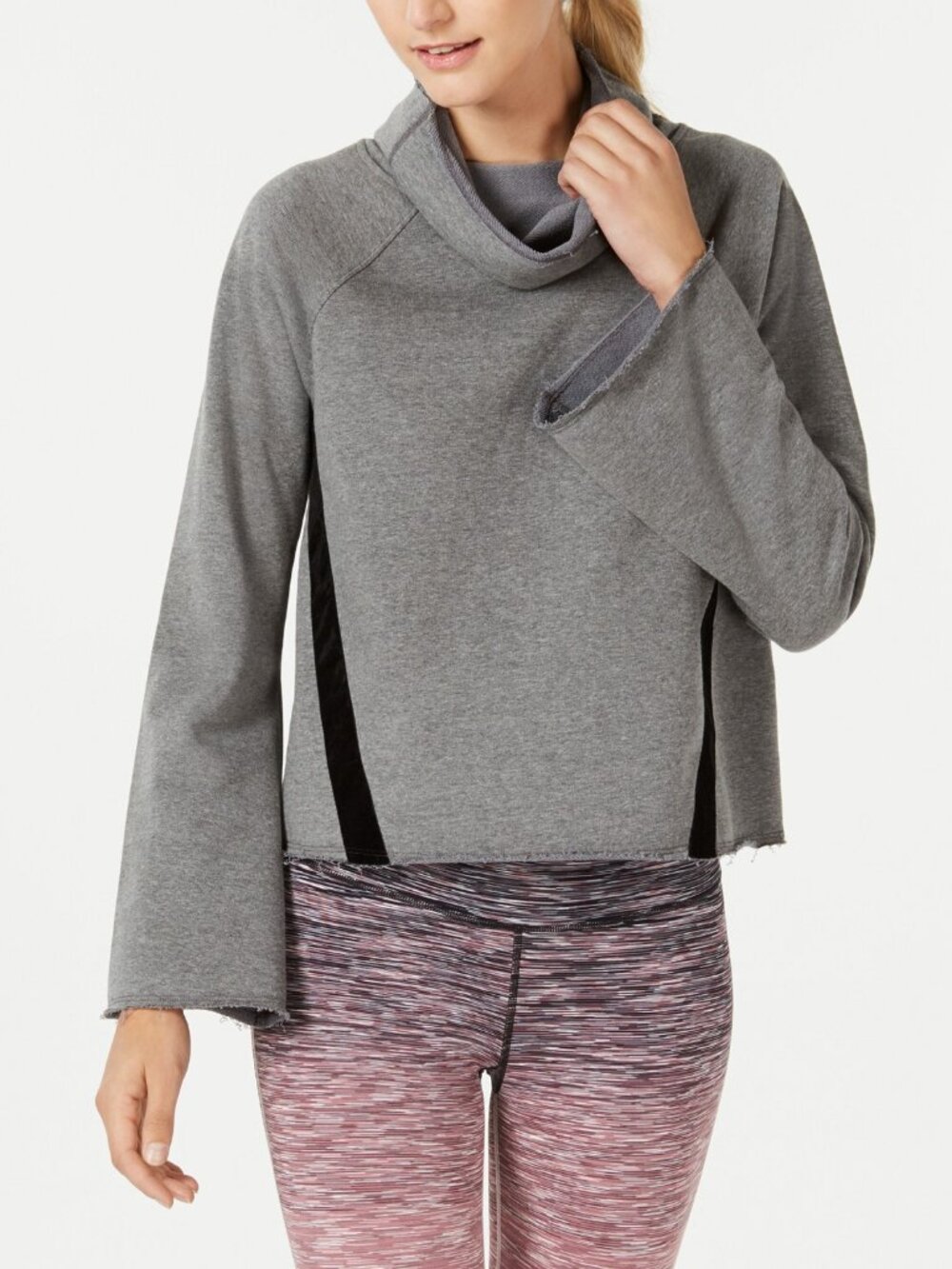 Ideology Womens Activewear Cowl Neck Velour Trim Top